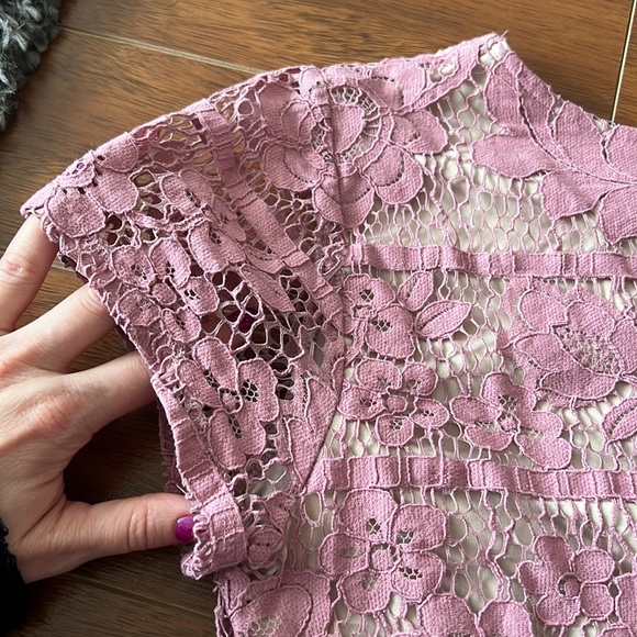 Express: Pink Lace cut out short sleeve T-shirt- nude underlay - Picture 7 of 7